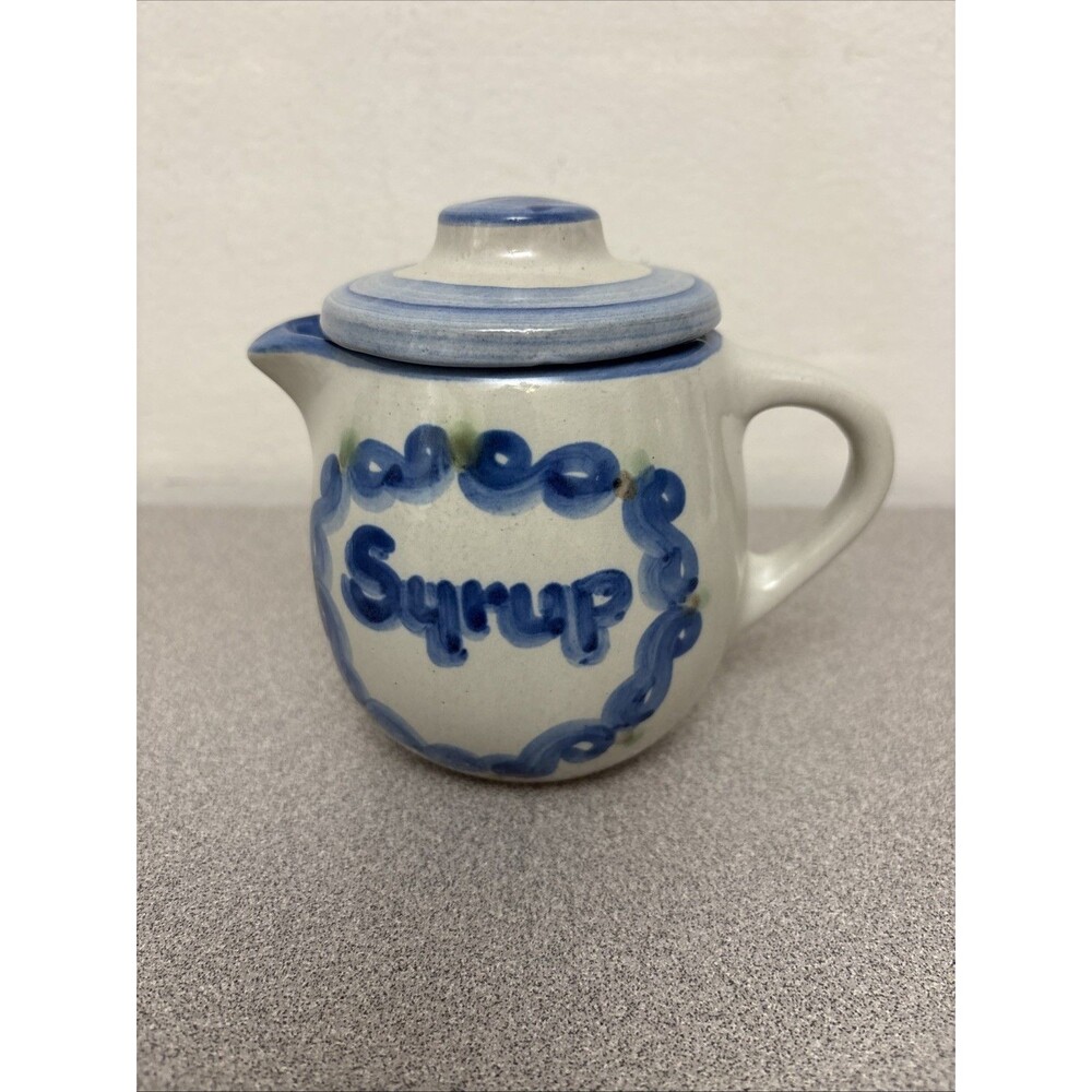 M.A. Hadley Pottery 4" Syrup Pitcher Bluette Tapping Tree with Lid